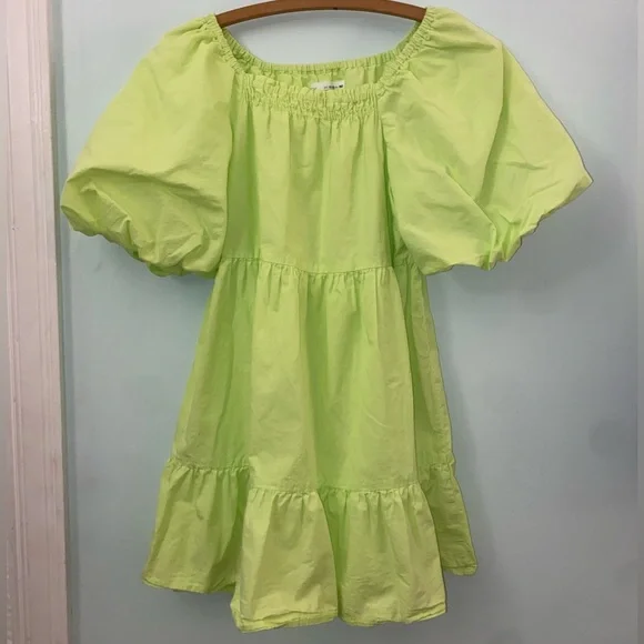Zara | Dresses | Zara Lime Puff Sleeve Tiered Mini Dress | Poshmark
